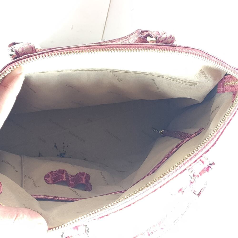 BRAHMIN DUXBURY Medium Pink BLUSH Leather Croc Embossed Ombre Satchel Handbag - Picture 10 of 16